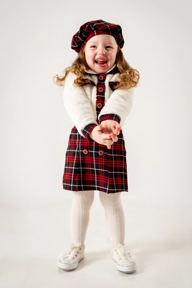 Kız Çocuk Kız Bebek Hırkalı Şapkalı Etekli Welsoft Peluş Oduncu Üçlü Elbise Takım - 11