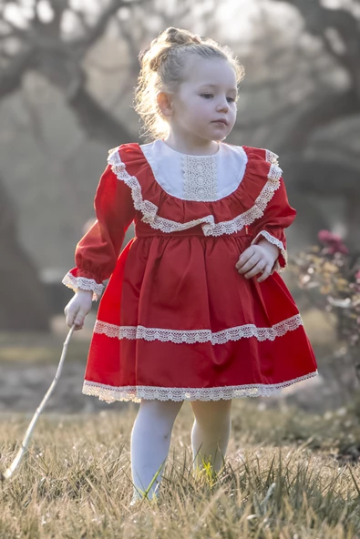 Kız Bebek Elbise Kız Çocuk Elbise Doğum Günü Parti Düğün Elbise Astarlı Saten Uzun Kol - 4