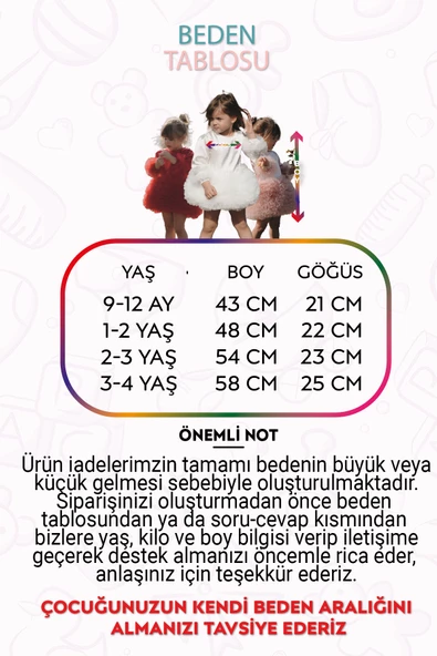 Kız Bebek Kız Çocuk Doğum Günü Parti Düğün Elbise Tüllü Tütü Astarlı Çocuk Giyim Bebek Giyim - 6