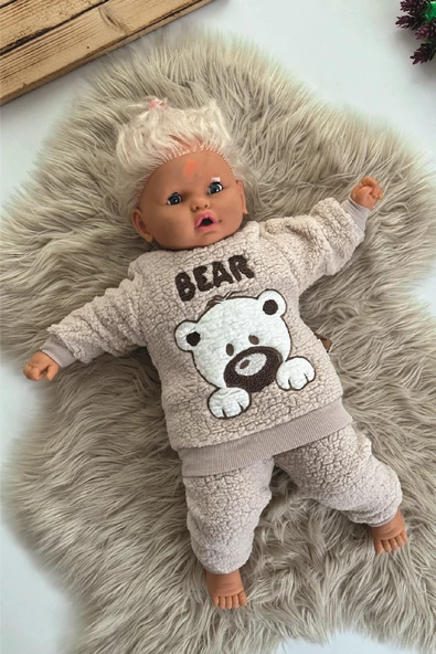Kışlık Bebek Takımları Çocuk Giyim Bebek Kıyafeti Çocuk Kostümü welsoft takım Welsoft Peluş Unisex - 3