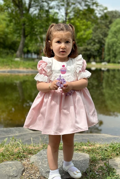 Yazlık Elbise Kısa Kollu Tüllü Tütü Astarlı Kız Çocuk Elbise Bebek Giyim Kız Bebek Elbise ELBYSATEN - 4