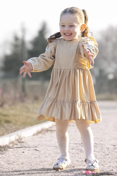 Kız Bebek Elbise Kız Çocuk Elbise Doğum Günü Parti Düğün Elbise Uzun Kol Bebek Giyim - 7