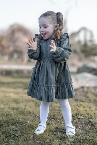 Kız Bebek Elbise Kız Çocuk Elbise Doğum Günü Parti Düğün Elbise Uzun Kol Bebek Giyim - 5