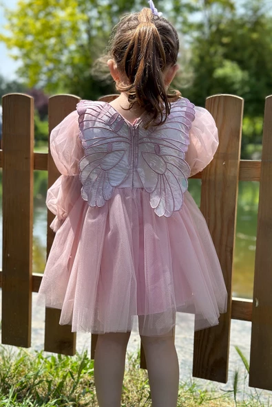 Kız Bebek Kız Çocuk Doğum Günü Parti Düğün Elbise Tüllü Tütü Astarlı Çocuk Giyim Bebek Giyim Elbise Uzun Kanatlı - 5