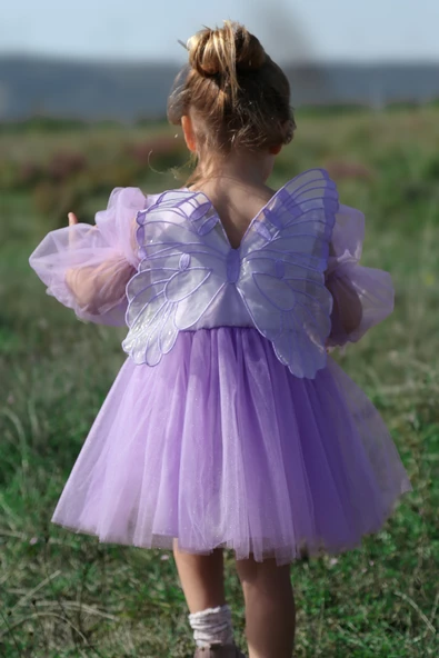 Kız Bebek Kız Çocuk Doğum Günü Parti Düğün Elbise Tüllü Tütü Astarlı Çocuk Giyim Bebek Giyim Elbise Uzun Kanatlı - 4