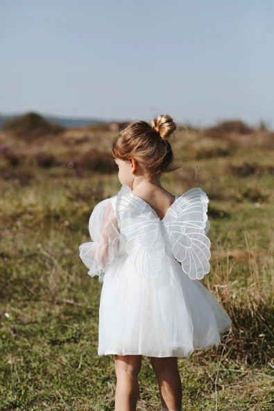 Kız Bebek Kız Çocuk Doğum Günü Parti Düğün Elbise Tüllü Tütü Astarlı Çocuk Giyim Bebek Giyim Elbise Uzun Kanatlı - 3