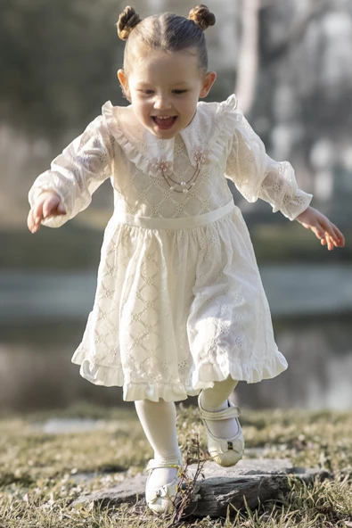 Kız Bebek Elbise Kız Çocuk Elbise Doğum Günü Parti Düğün Elbise Uzun Kol Astarlı Dantelli Bebek Giyim ELBYAKADNTL - 5