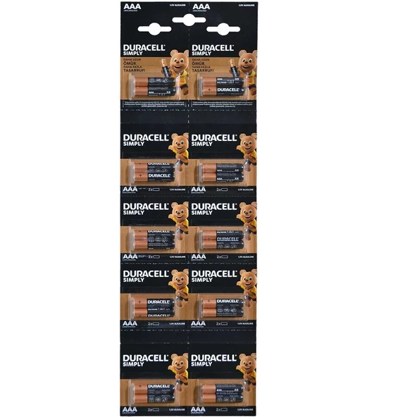 Duracell LR03/MN2400 1.5V Alkalin Aaa Ince Kalem Pil 20Lİ Kartela Paket (2'li Yırtmalı)