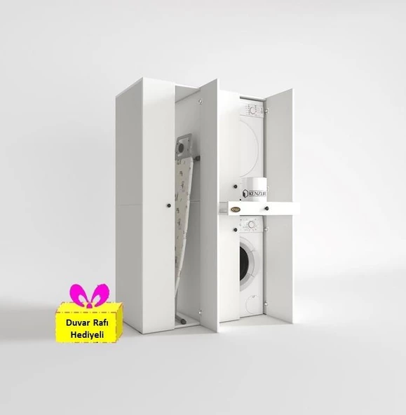 Kenzlife çamaşır-kurutma makinesi dolabı şahrur sol byz 187*120*60 çekmeceli + tekli duvar rafı hediye ürün görseli 1