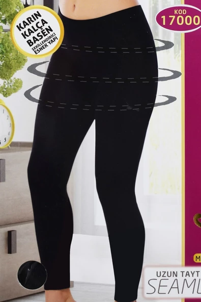 Korseli Dikişsiz İz Yapmaz Bayan Uzun Tayt 17000 Siyah ürün görseli