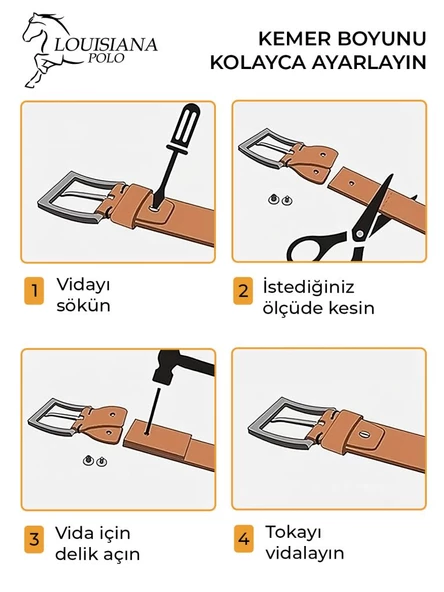 Louisiana Polo %100 Hakiki Deri Kemer Erkek Spor Kemer Siyah 0160 - Resim 6
