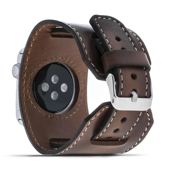 Apple Watch Uyumlu Deri Kordon 38-40-41mm Cuff Taba - 2