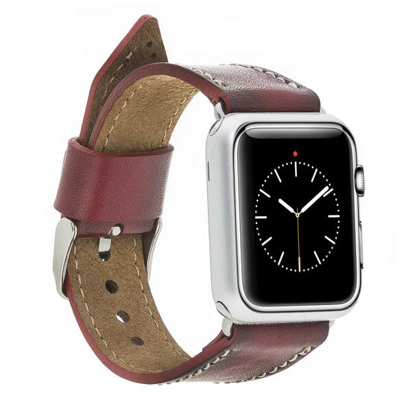 Apple Watch Uyumlu Deri Kordon 42-44-45mm SM25 Bordo