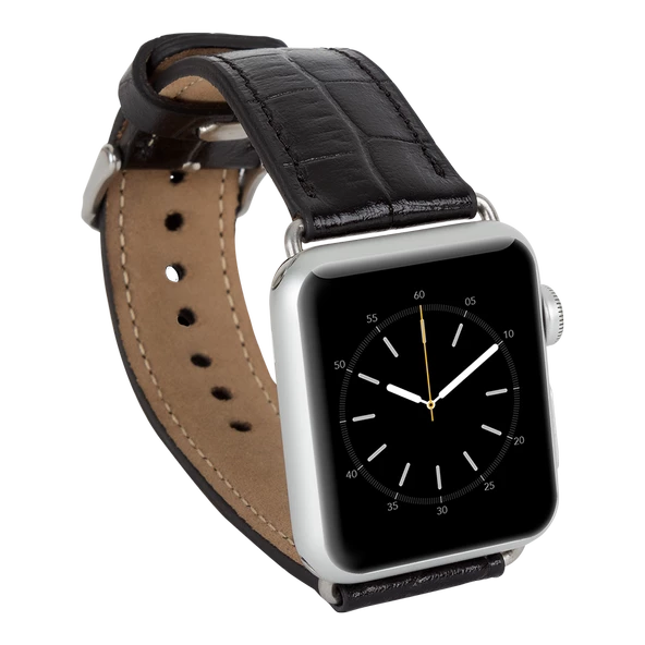 Apple Watch Uyumlu Deri Kordon 42-44-45mm Kroko Siyah - 2