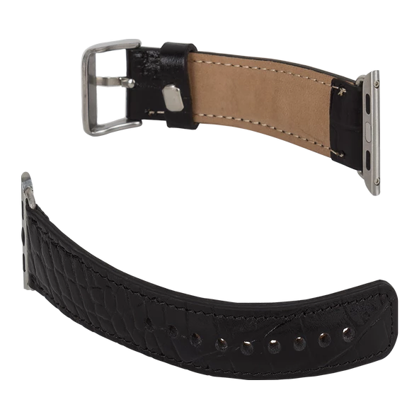 Apple Watch Uyumlu Deri Kordon 42-44-45mm Kroko Siyah - 5