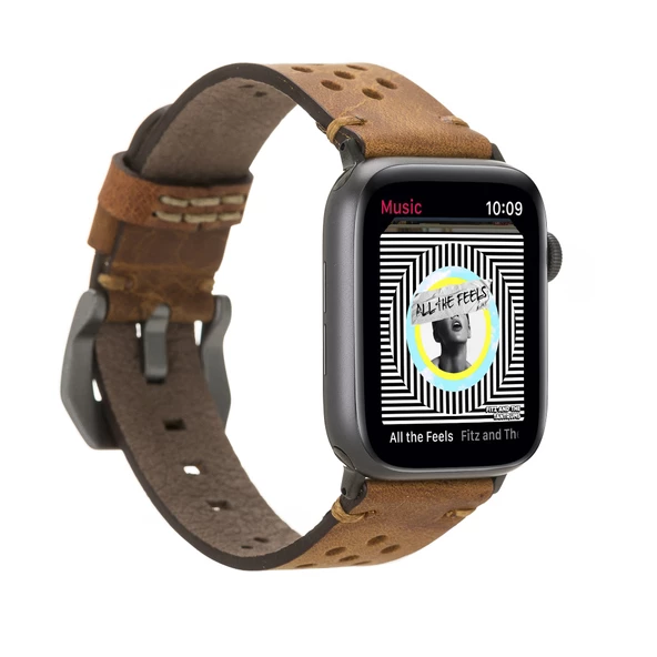 Apple Watch Uyumlu Deri Kordon Vigo 42-44-45mm G19 Taba