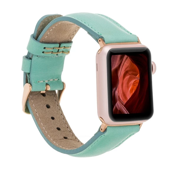 Apple Watch Uyumlu Deri Kordon 42-44-45mm BRN7 Yeşil