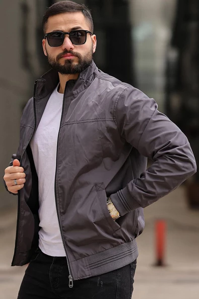 Erkek Gömlek Yaka Baharlık Mont Astarlı Mevsimlik Çeket Antrasit - 2