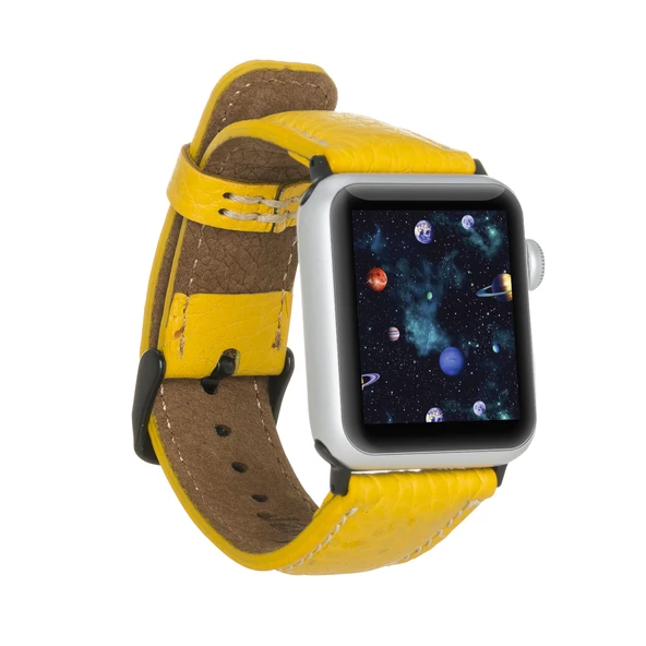 Apple Watch Uyumlu Deri Kordon 42-44-45mm FL12 Sarı