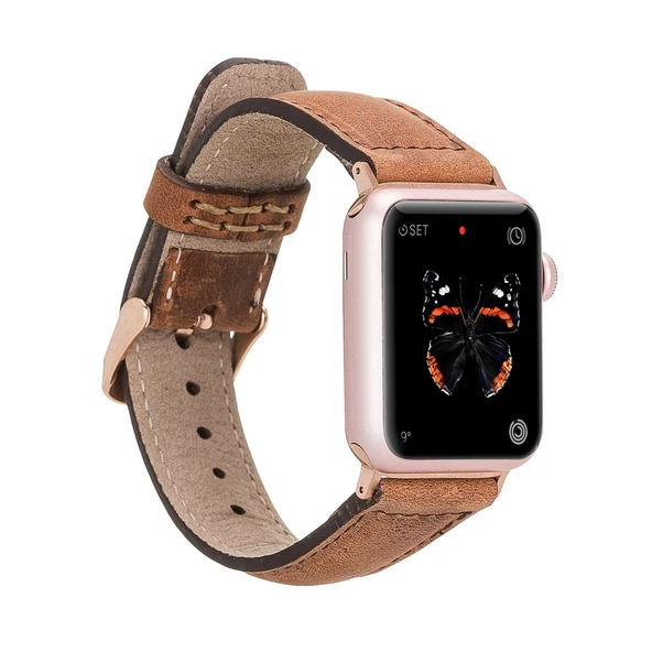 Apple Watch Uyumlu Deri Kordon 42-44-45mm G19 Taba