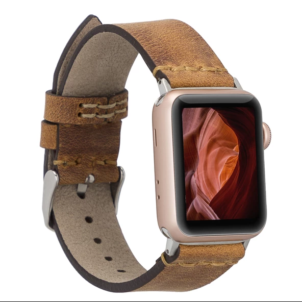 Apple Watch Uyumlu Deri Kordon 38-40-41mm G19-BA7 Taba