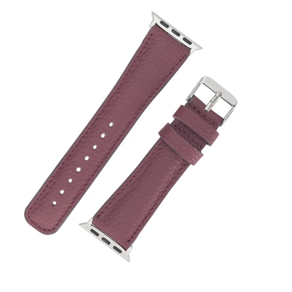 Apple Watch Uyumlu Deri Kordon 42-44-45mm FL6 Bordo - 4