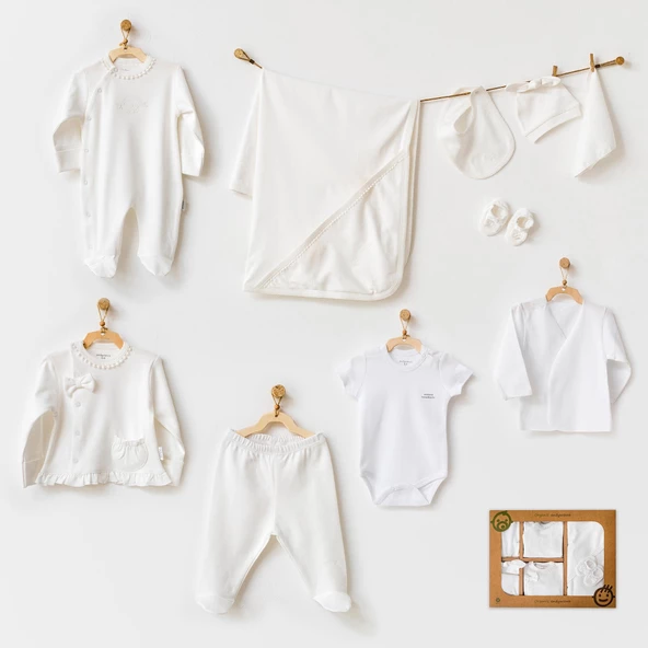 Kız Bebek Hastane Çıkışı 10 Parça Newborn Set  Natura Wawa Organıc Gots AC25281