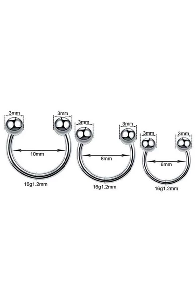 316l Kararmaz Cerrahi Çelik Tragus Kıkırdak Yarım Halka Nal Piercing (1 ADET) Siyah - 9