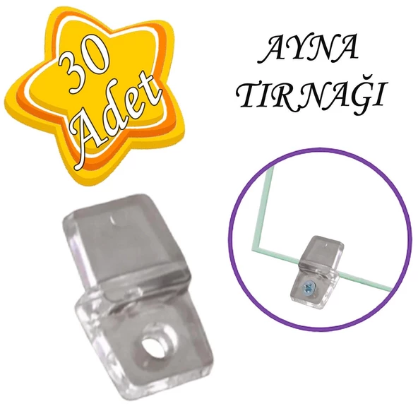 30 Adet Ayna Tırnağı Cam Ayna Tutucu Plastik Şeffaf