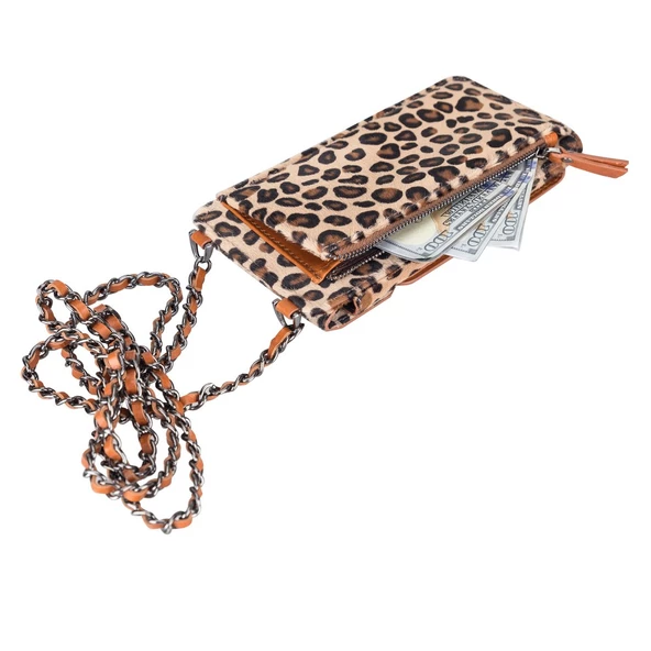 Avjin 6.9 inch Uyumlu Deri Kılıf Cüzdan Askılı LEO1 Leopar - 5