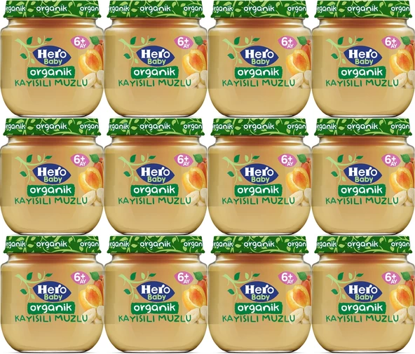 Hero Baby Kavanoz Maması 120GR Organik Kayısılı Muzlu (12 li Set)