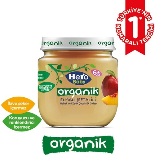 Hero Baby Kavanoz Maması 120GR Organik Elmalı Şeftalili