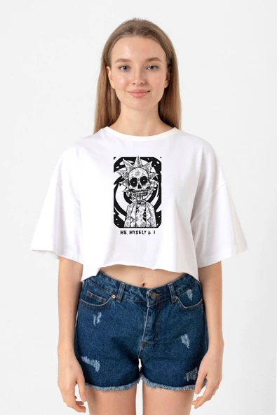 Rick Me Myself And I Rick Halloween Beyaz Kadın Crop Tshirt