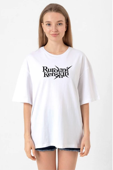 Rurouni Kenshin Letter Logo Beyaz Kadın Oversize Tshirt