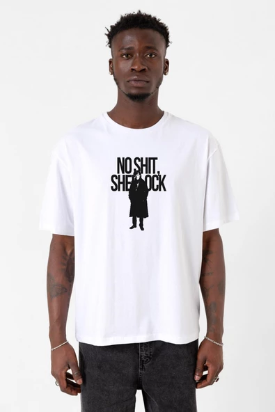 Sherlock No Shit Sherlock Beyaz Erkek Oversize Tshirt