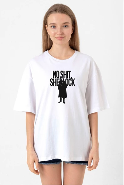Sherlock No Shit Sherlock Beyaz Kadın Oversize Tshirt ürün görseli 1