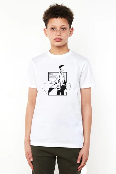 Steins Gate Rintarou Mad Scientist Beyaz Çocuk Bisikletyaka Tshirt