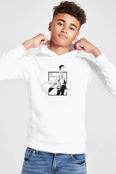 Steins Gate Rintarou Mad Scientist Beyaz Çocuk 3ip Kapşonlu  Sweatshirt