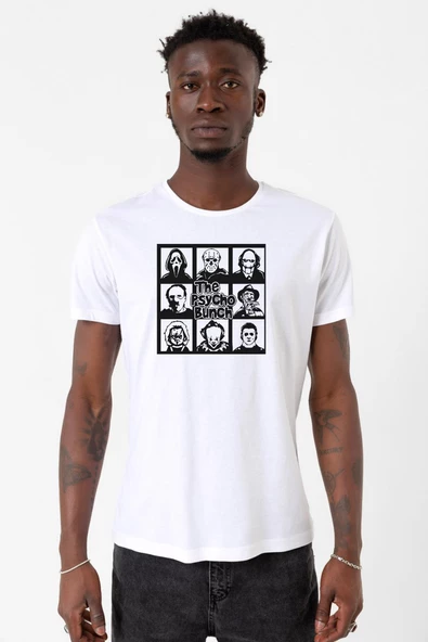 The Psycho Bunch Beyaz Erkek Bisikletyaka Tshirt