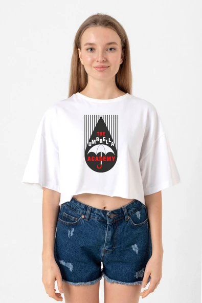 The Umbrella Academy Rain Logo Beyaz Kadın Crop Tshirt - 1