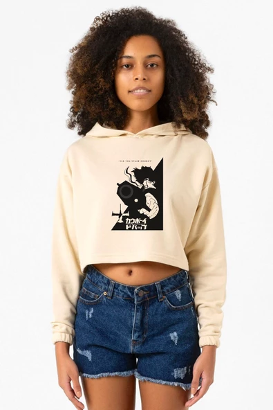 Cowboy Bebop Spike See You Space Cowboy Bej Kadın Crop Kapşonlu ürün görseli
