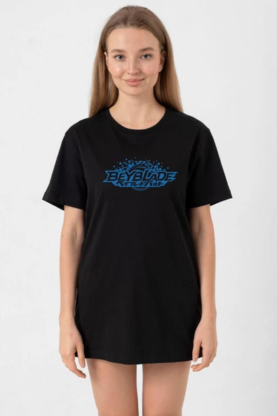 Beyblade Logo Siyah Kadın Oversize Tshirt ürün görseli 1