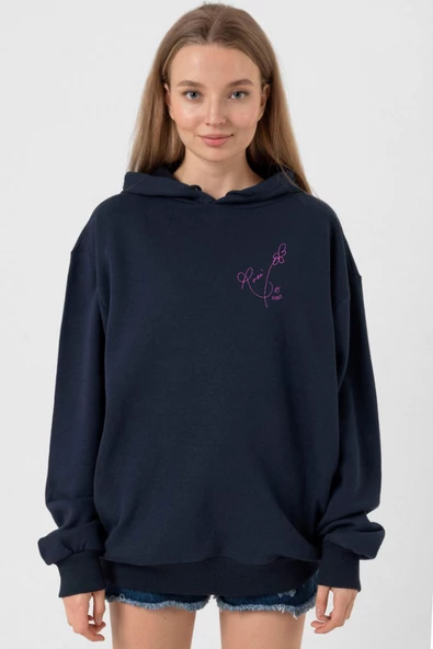 Blackpink Rose Signature Lacivert Kadın 3ip Kapşonlu