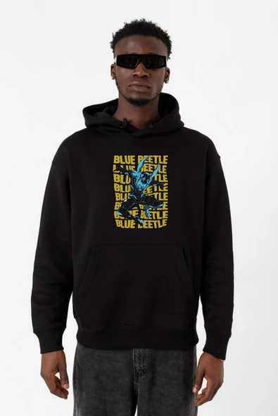 Blue Beetle Lettern Siyah Erkek 3ip Kapşonlu Sweatshirt