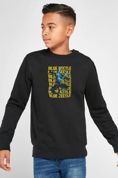 Blue Beetle Lettern Siyah Çocuk 2ip Sweatshirt