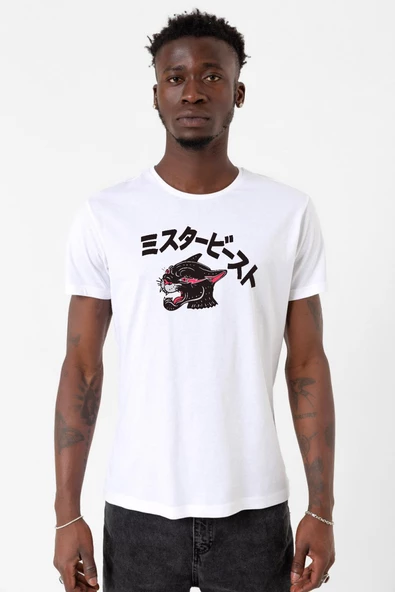 Mr Beast Kanji Beyaz Erkek Bisikletyaka Tshirt ürün görseli