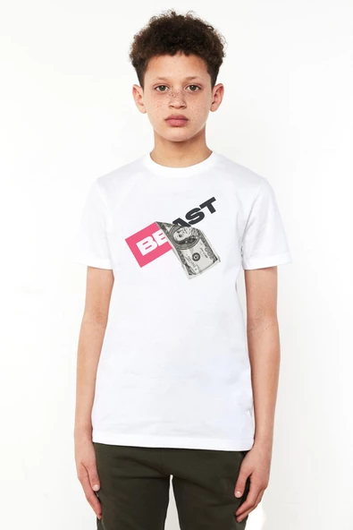 Mr Beast Dollar Bill Beyaz Çocuk Bisikletyaka Tshirt ürün görseli