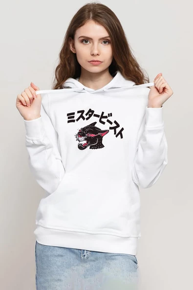 Mr Beast Kanji Beyaz Kadın 3ip Kapşonlu Sweatshirt ürün görseli