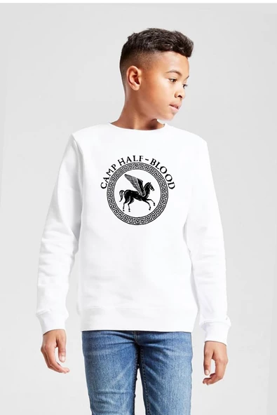 Percy Jackson Camp Half Blood Beyaz Çocuk 2ip Sweatshirt