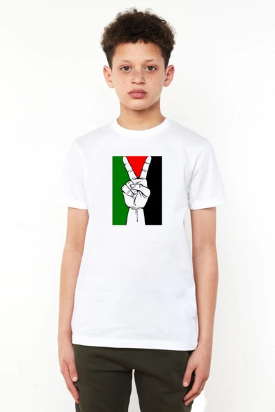 Free Hand Palestine Flag Beyaz Çocuk Bisikletyaka Tshirt
